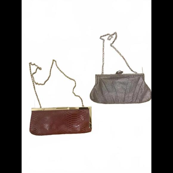 Vintage Jessica McClintock Snake Embossed &Gold  Metallic Clutch Set - Picture 1 of 14